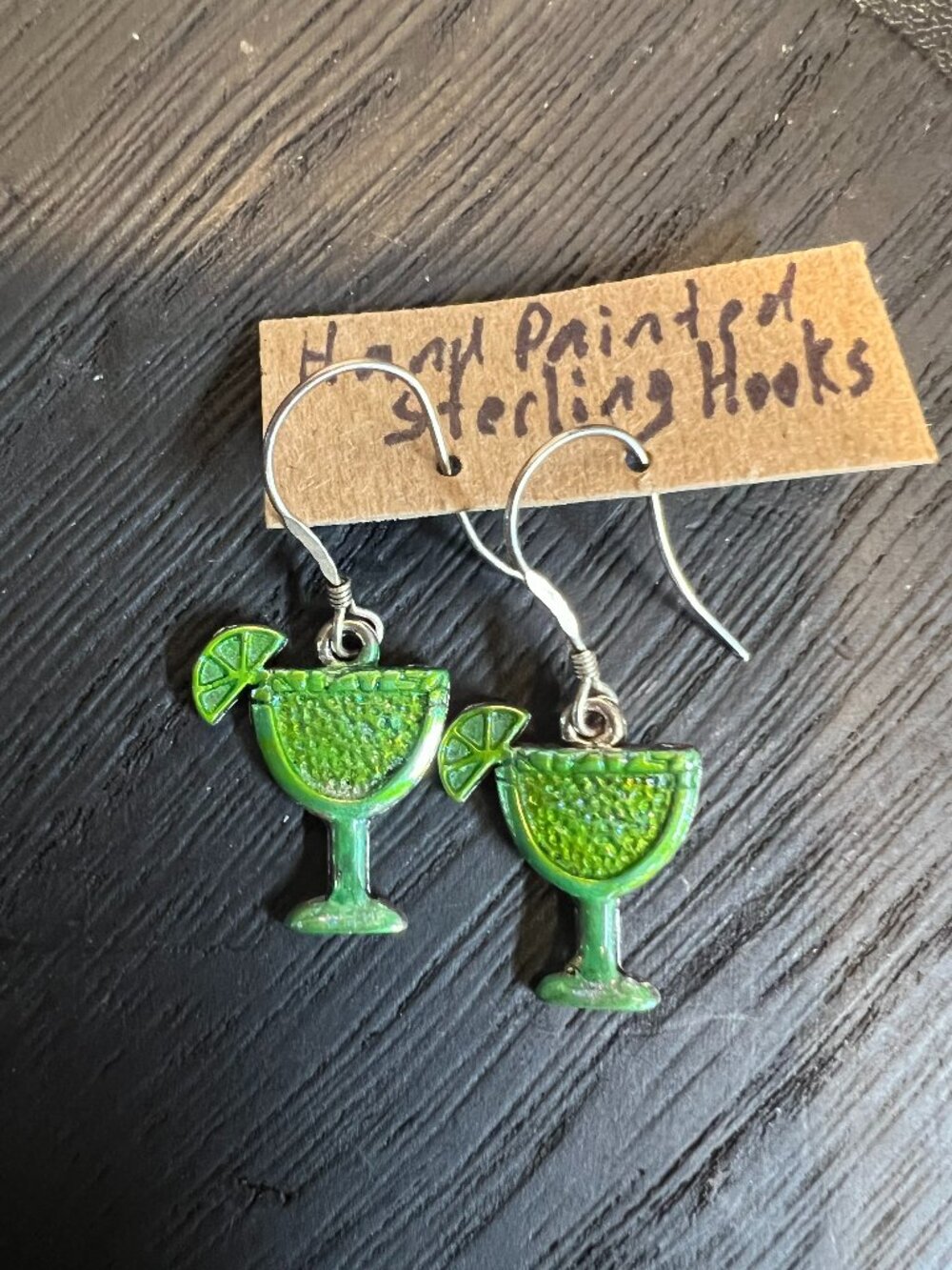 Margarita Glass Earrings, Hand Painted, Sterling Hooks, UV Reactive